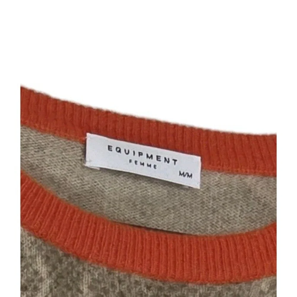 EQUIPMENT FEMME Cashmere Leopard Print Sweater w/ Orange Trim – Size M